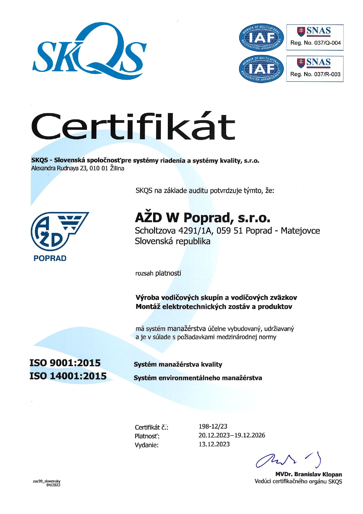 Certifikát IAF